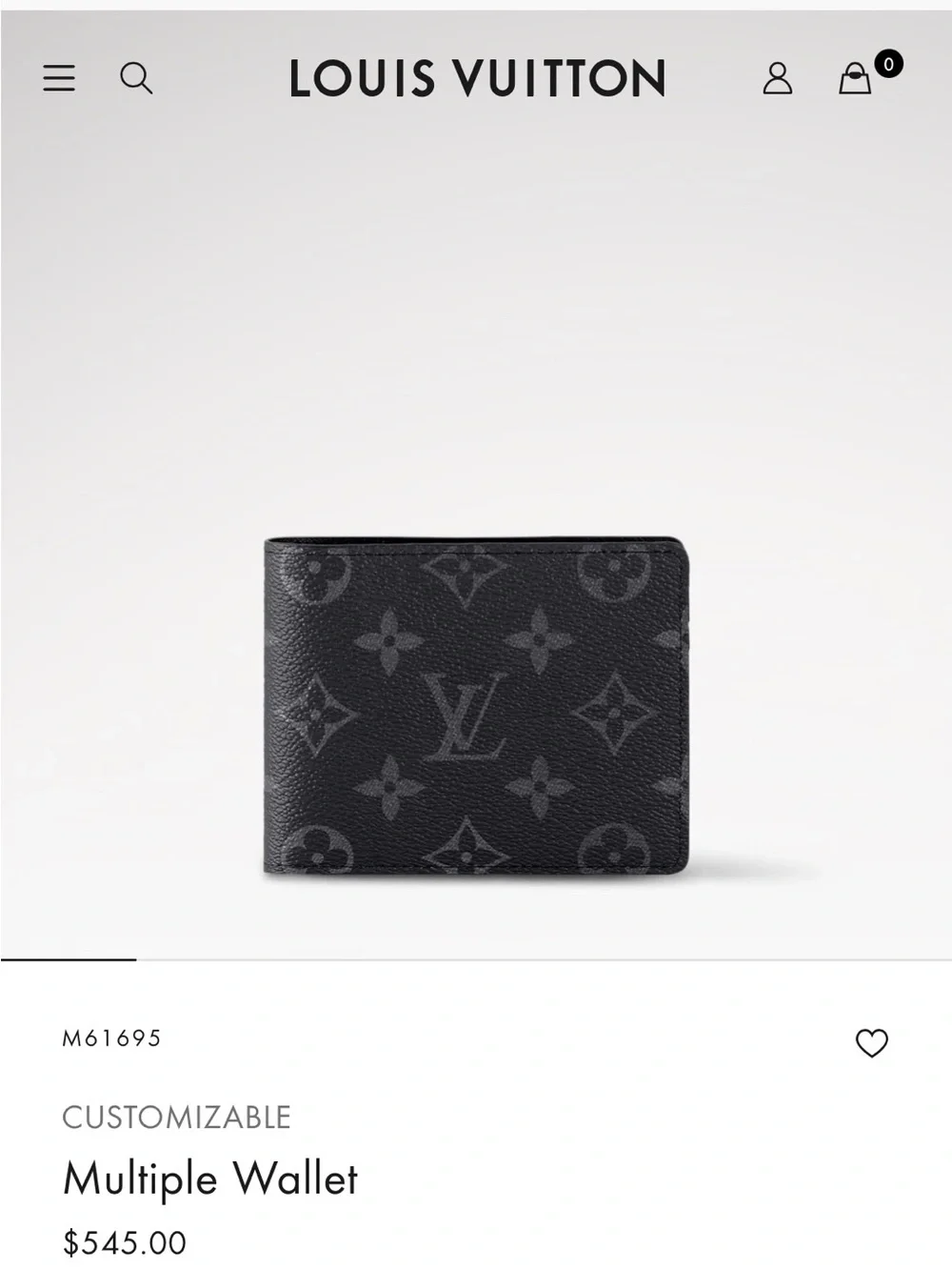 Louis Vuitton Men's Monogram Canvas Card Holder Wallet - Black M61695